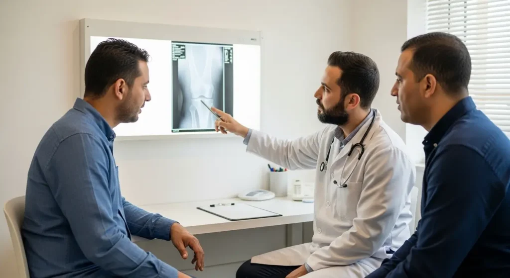 Consultation avec un chirurgien orthopédiste pour préparer une opération du genou au Maroc