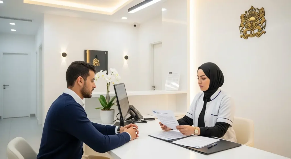 Patient consultant un devis d'opération du ligament croisé dans une clinique privée au Maroc